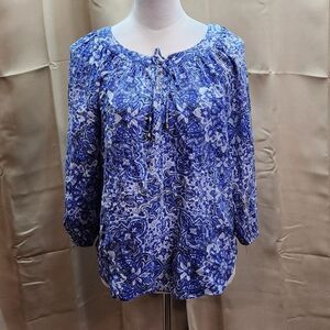 Alice & Trixie Blue Floral Silk Blouse Size Medium